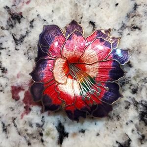 Vintage Cloisonne Flower Brooch Rare